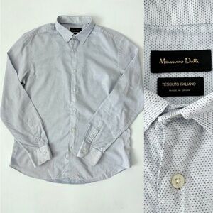 Massimo Dutti Italian Fabric Button Down Shirt Blue Micro Dot USA 17 / EUR 43 XL